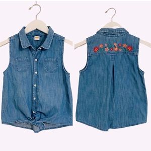 Gymboree Girls Denim Shirt Sleeveless Button Down Tie Front Top Size 8